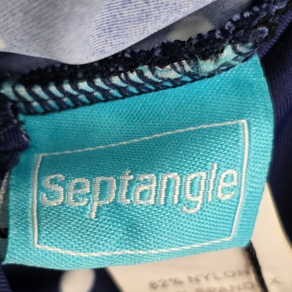 Women Septangle Ruching Navy Blue Polka Dot Swim Dress Nylon Stretch Size 24W - Picture 6 of 11